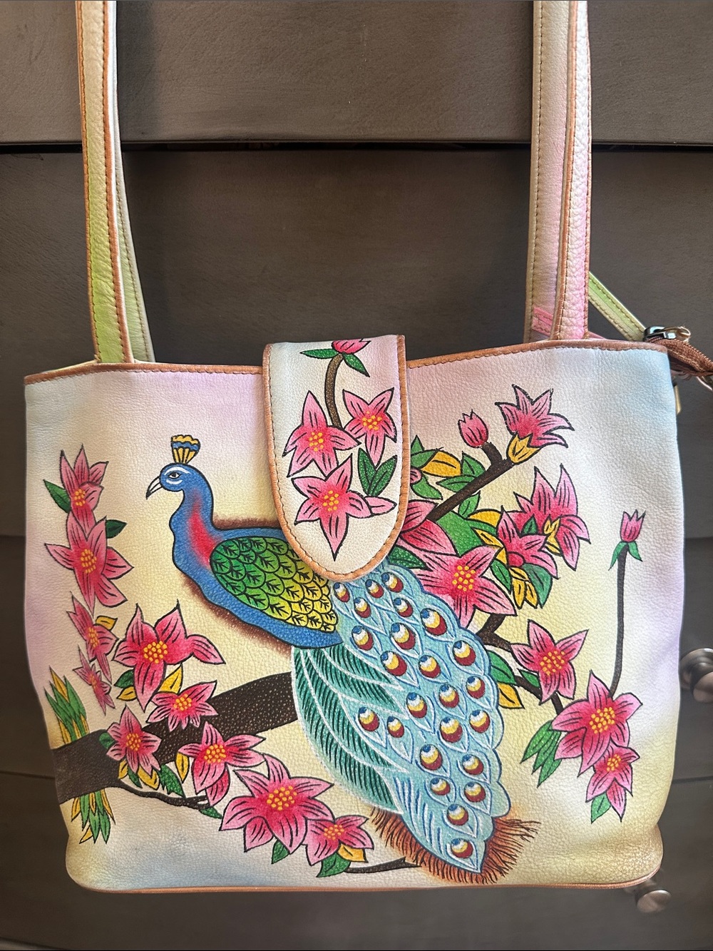 Peacock Floral Print Tote Bag - Pink & Blue